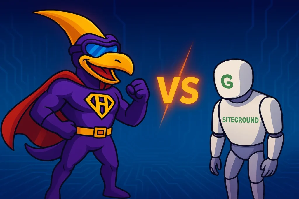 a heroic hero dactyl taking on siteground in a web hosting comparison